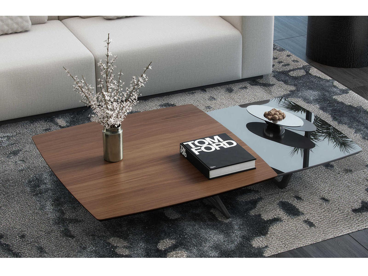 Luxcor Modluxe Grenchen Nesting Coffee Tables in Walnut and Graphite Glass