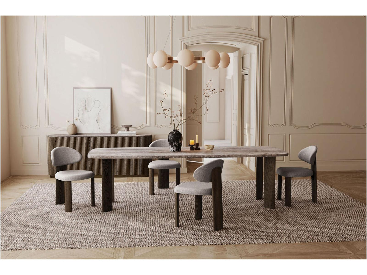 Shoku Rectangular Silver Grey Travertine Marble Top Dining Table