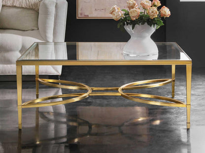 Brielle Rectangular Glass Coffee Table with Polished Brass Frame