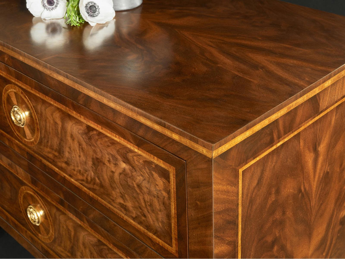 Parma 2-Drawer Walnut Nightstand with Brass Hardware
