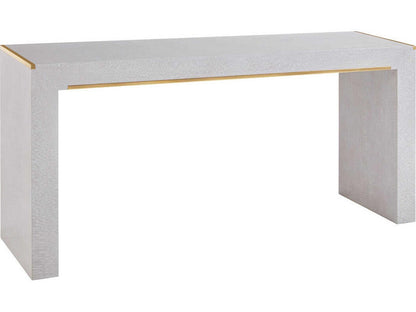 Mirage Rectangular White Lacewood Console Table with Brass Accents