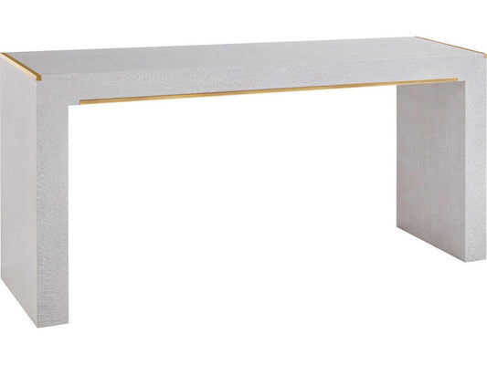 Mirage Rectangular White Lacewood Console Table with Brass Accents