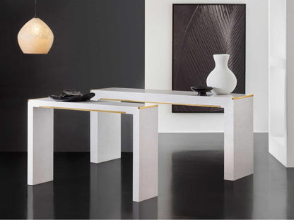 Mirage Rectangular White Lacewood Console Table with Brass Accents