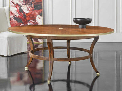 Breganza Round Dining Table with Brass Details and Walnut Veneer