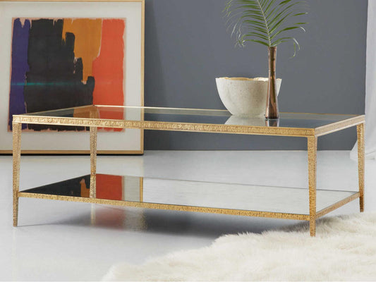 Sculpture Rectangular Glass Coffee Table in Antique Brass