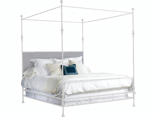 Tuscan Chalky White Upholstered King Poster Bed