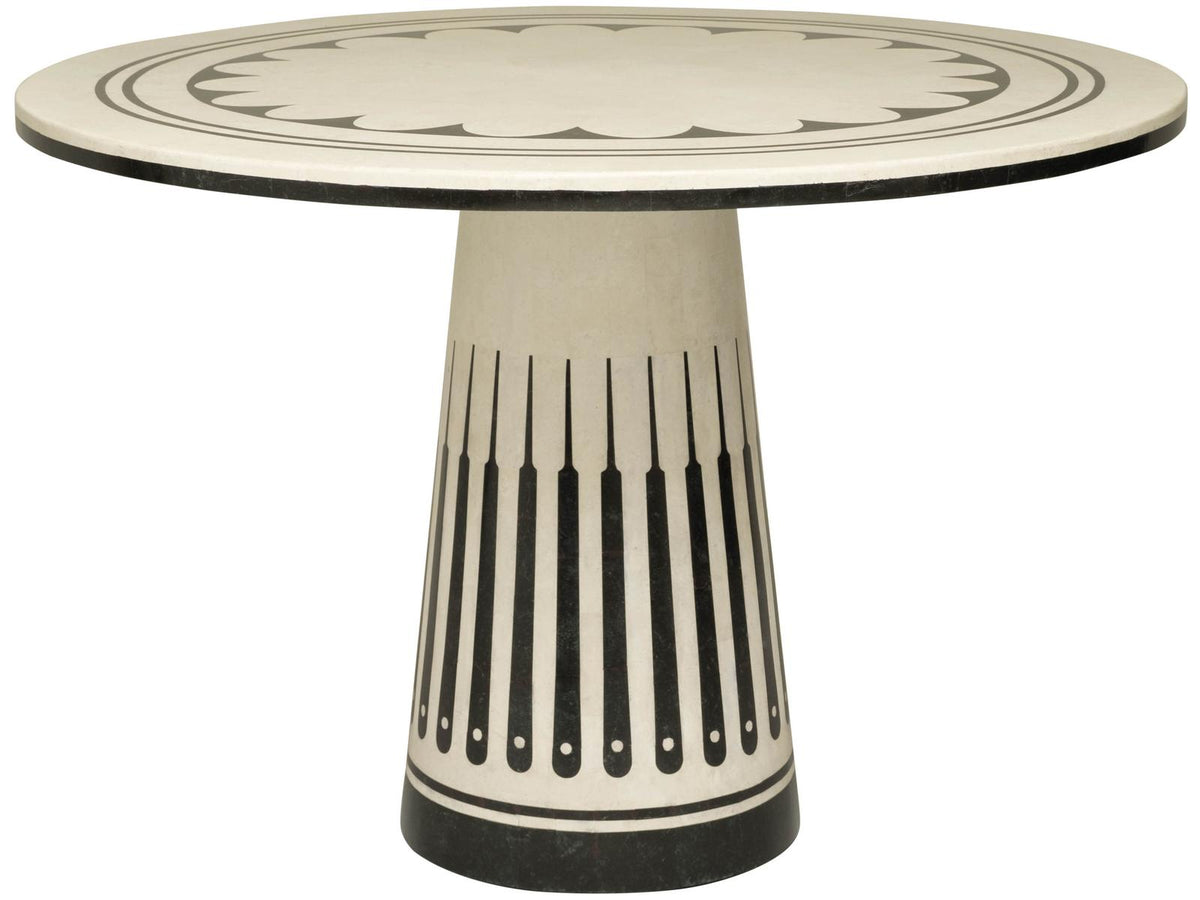 Stoneham Round Honed White Agate And Black Waxstone Center Table