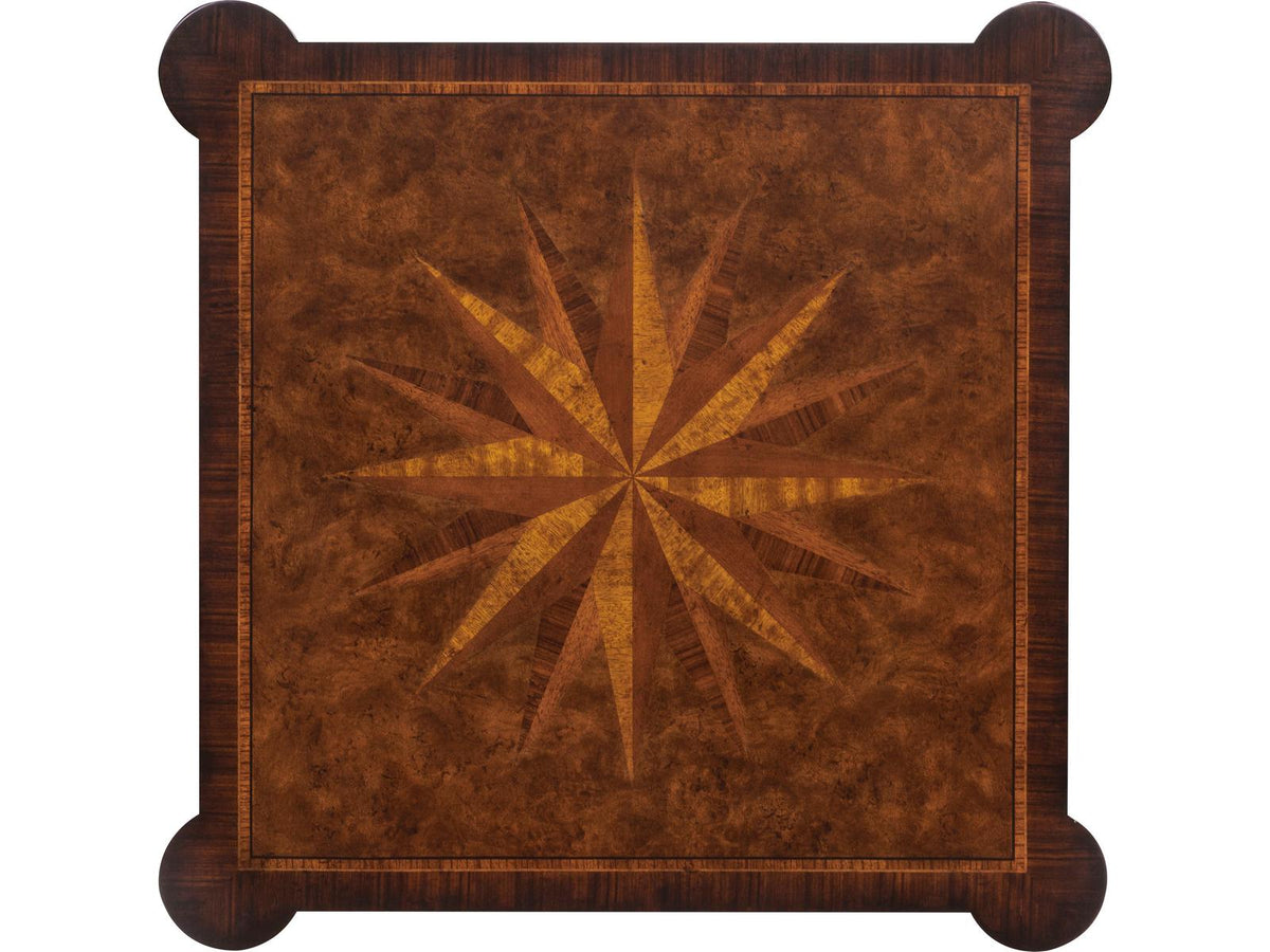 Cameron Square Wood End Table with Inlaid Starburst Top