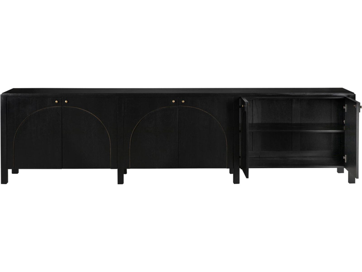 Weston 117-Inch Mahogany Sideboard Hand Rubbed Black with Light Brown Trim