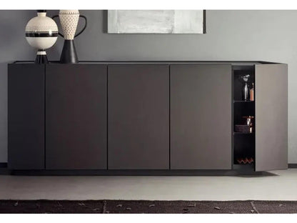 Cornice 82-Inch Sideboard with Dark Grey Ash and Grey Roccia Matt Lacquer