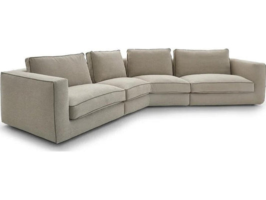 Nice Sectional Sofa in Beige Nuvole Fabric with Olive Brown Piping