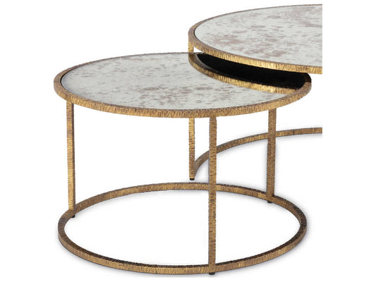 Anastasia Round Coffee Table with Antiqued Mirror Top in Gold