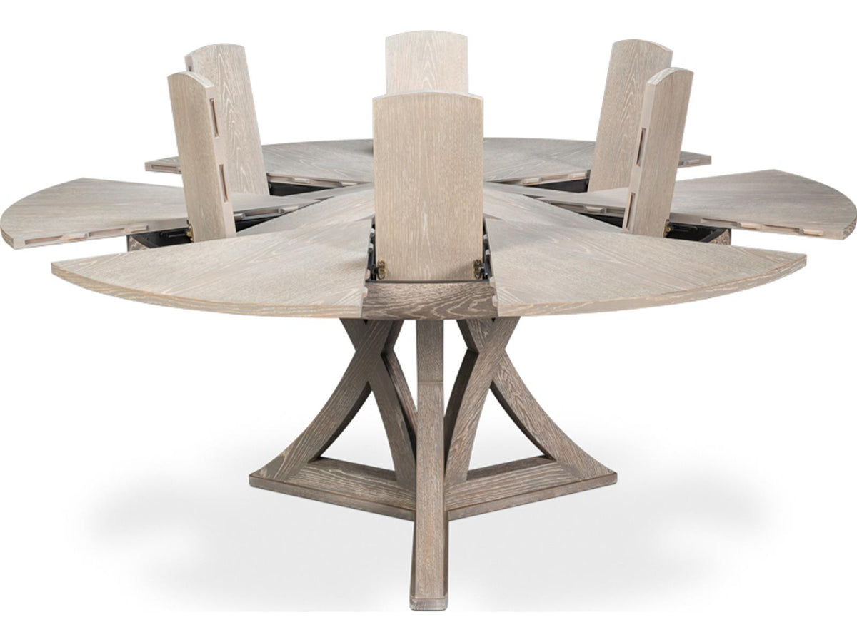 Casual Jupe Extendable Round Dining Table in Moonskin Oak