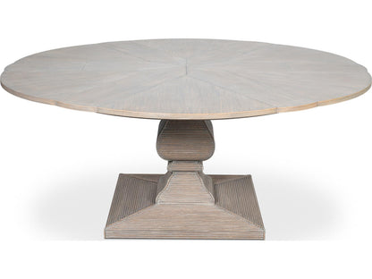 Kelso 66 Inch Round to 84 Inch Jupe Extension Dining Table in Moonskin