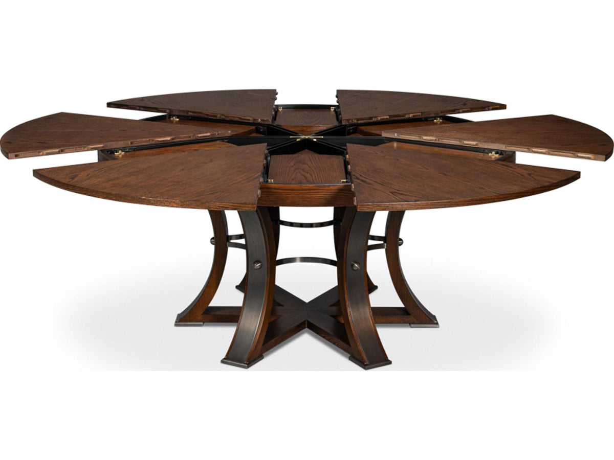 Tower Jupe Round Extendable Dining Table in Palladio Finish