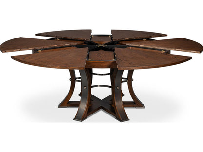 Tower Jupe Round Extendable Dining Table in Palladio Finish