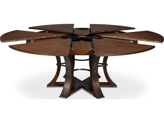 Tower Jupe Round Extendable Dining Table in Palladio Finish