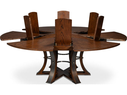 Tower Jupe Round Extendable Dining Table in Palladio Finish