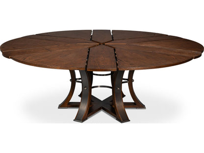 Tower Jupe Round Extendable Dining Table in Palladio Finish