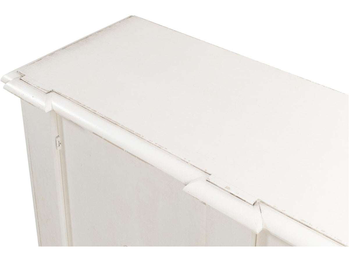 Crested Solid Pine Wall Cabinet with White Finish and Decorative Emblems