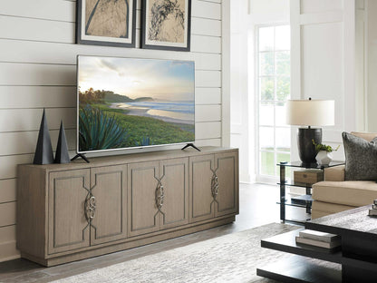 Studio Designs 92 Inch Ash Wood Media Console in Wire-Brushed Dove Gray