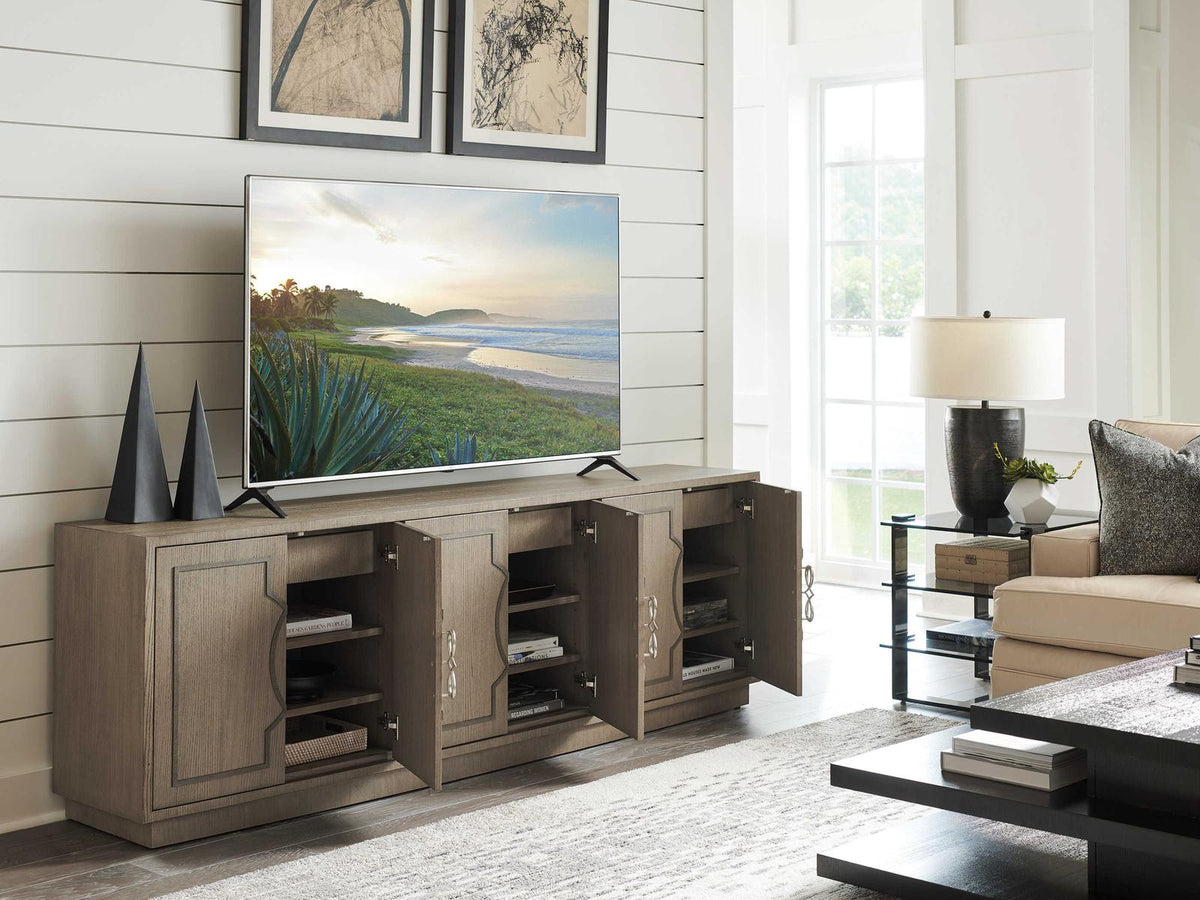 Studio Designs 92 Inch Ash Wood Media Console in Wire-Brushed Dove Gray