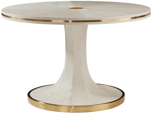 Windward Round Wood White Antique Brass Dining Table