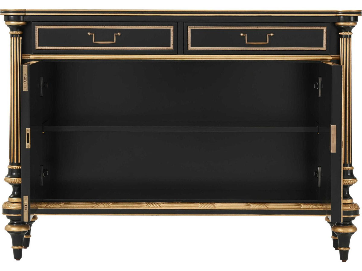 45" Mahogany Wood Chinoiserie Antique Gold Gilt Black Sideboard