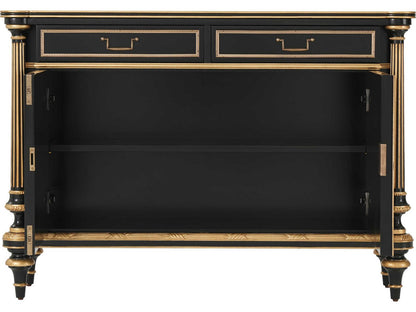 45" Mahogany Wood Chinoiserie Antique Gold Gilt Black Sideboard