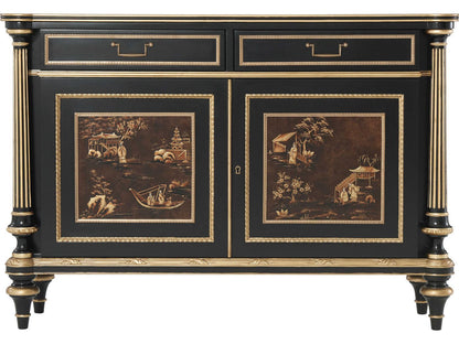 45" Mahogany Wood Chinoiserie Antique Gold Gilt Black Sideboard