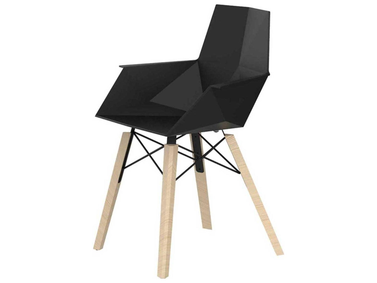 Faz Wood Beech Black Arm Dining Chair Set of 4