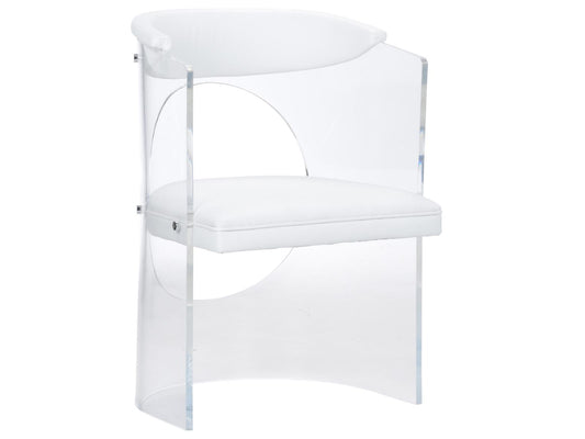 Baran Barrel Back Leather White Upholstered Arm Dining Chair