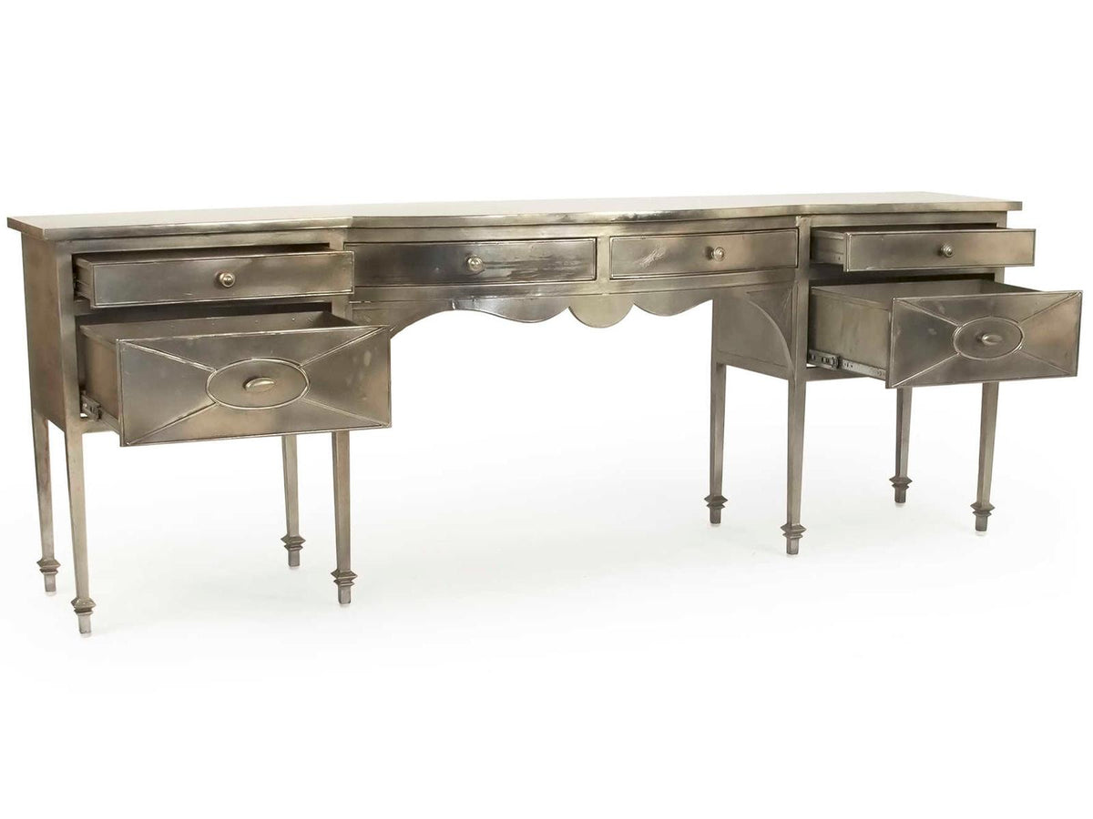 Gerard Rectangular Metal Console Table with Six Drawers in Antique Light Gold