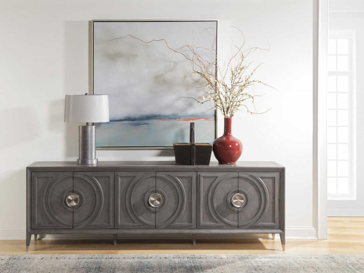 Home Appellation 94-Inch Media Console TV Stand in Brushed Gray Wood