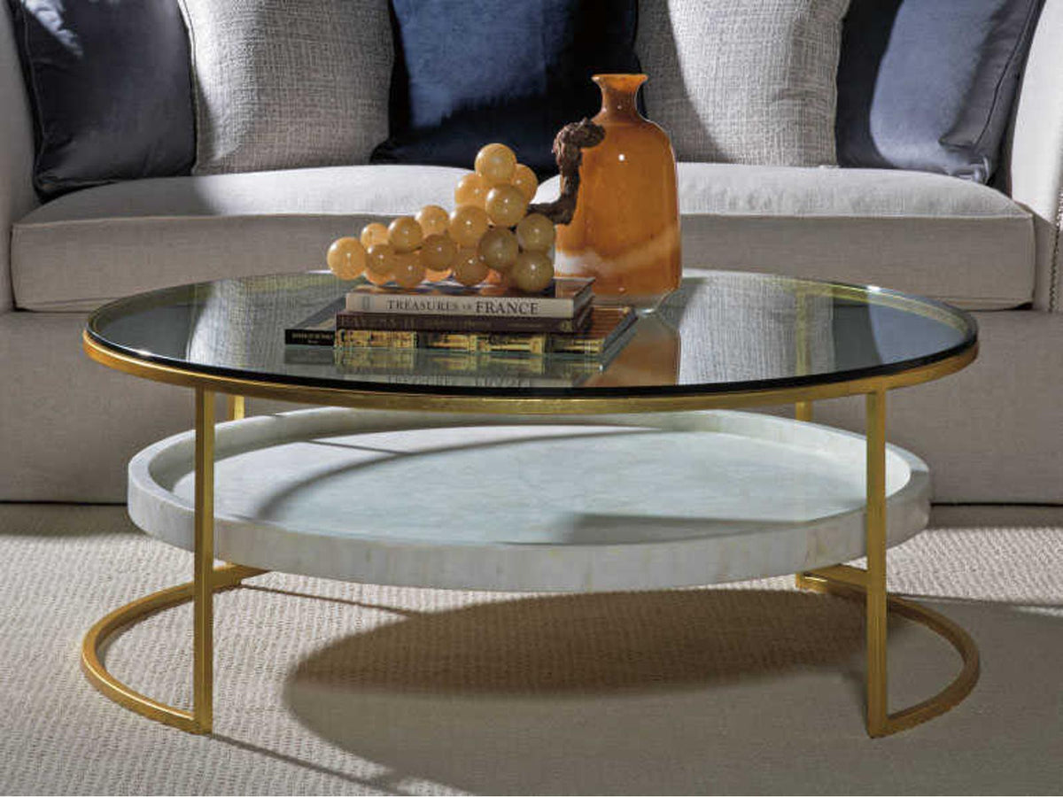 Home Cumulus Round Coffee Table with Gold Foil and Crystal Shelf