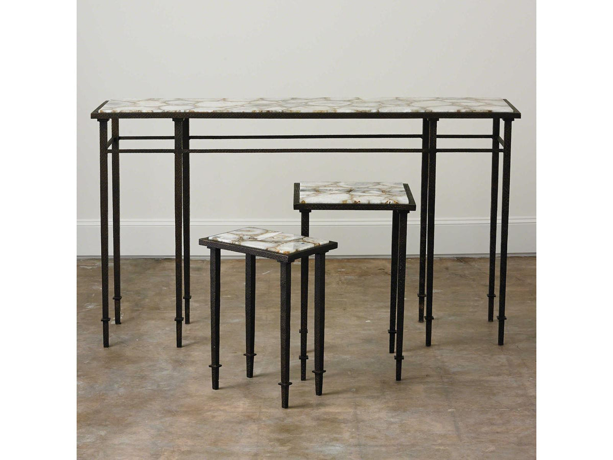 Grand Rectangular Agate Top Console Table with Iron Base