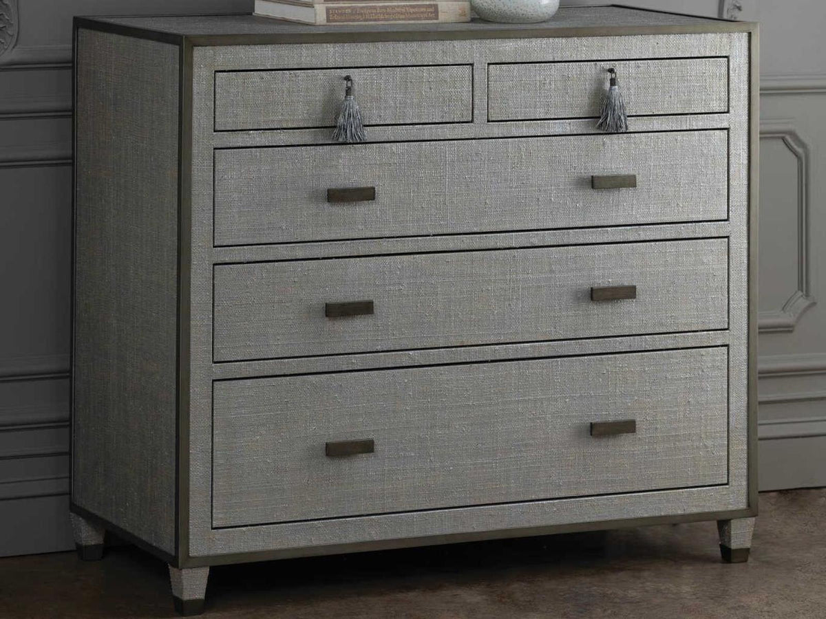Argento 5-Drawer Chest with Silvered Raffia and Pewter Trim