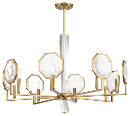Octagonal K9 Crystal Arm Chandelier – Warm Brass, 8-Light
