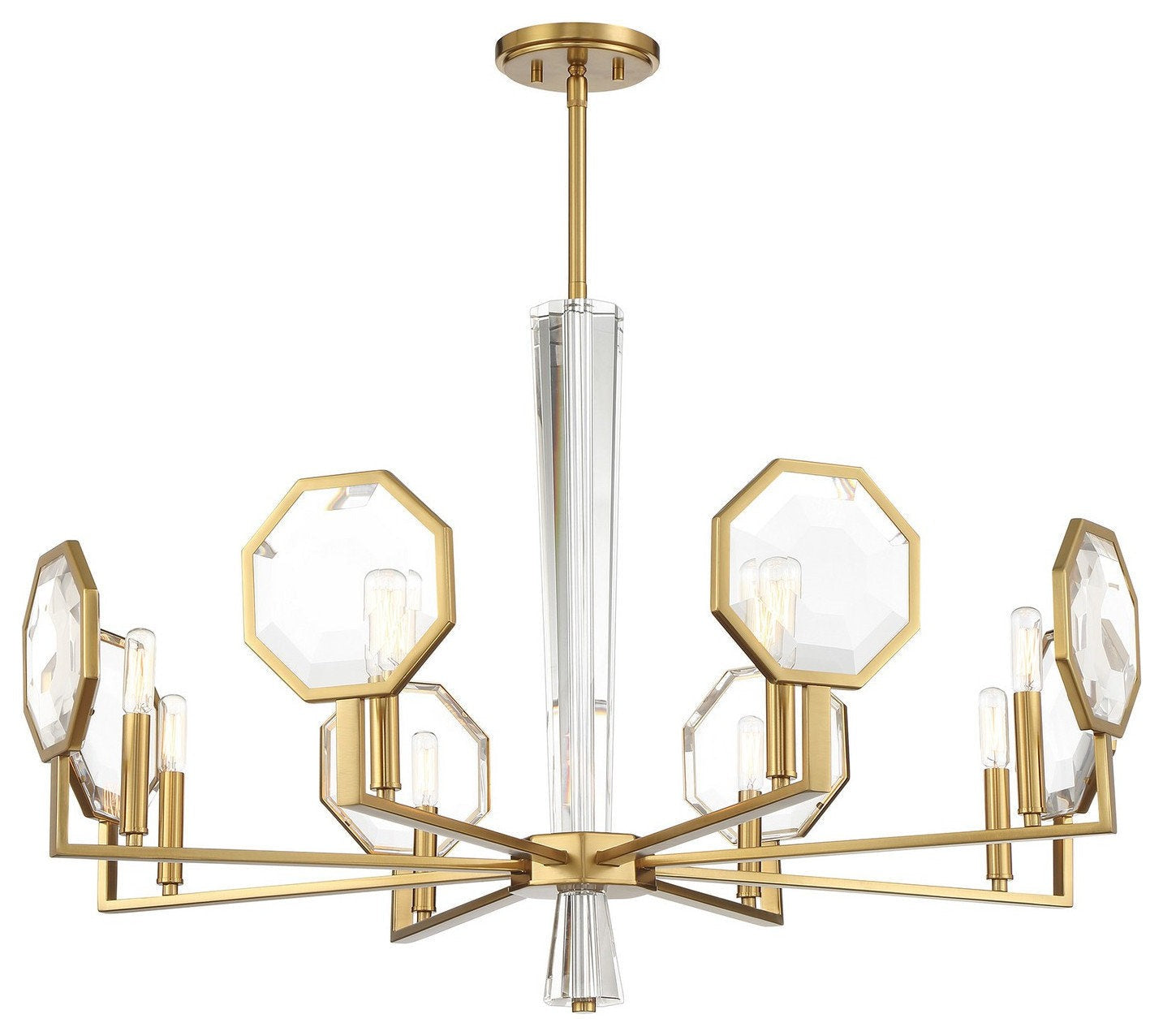 Octagonal K9 Crystal Arm Chandelier – Warm Brass, 8-Light