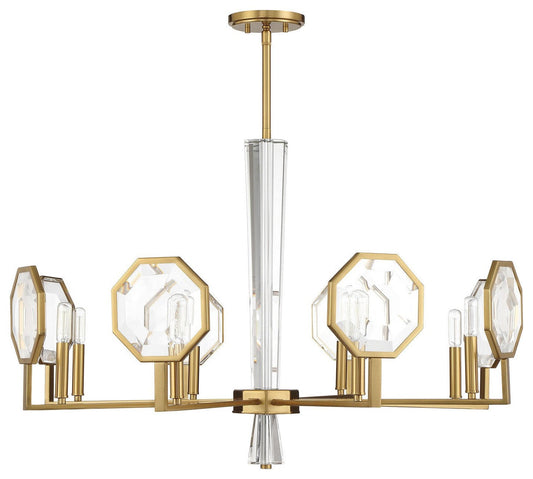 Octagonal K9 Crystal Arm Chandelier – Warm Brass, 8-Light