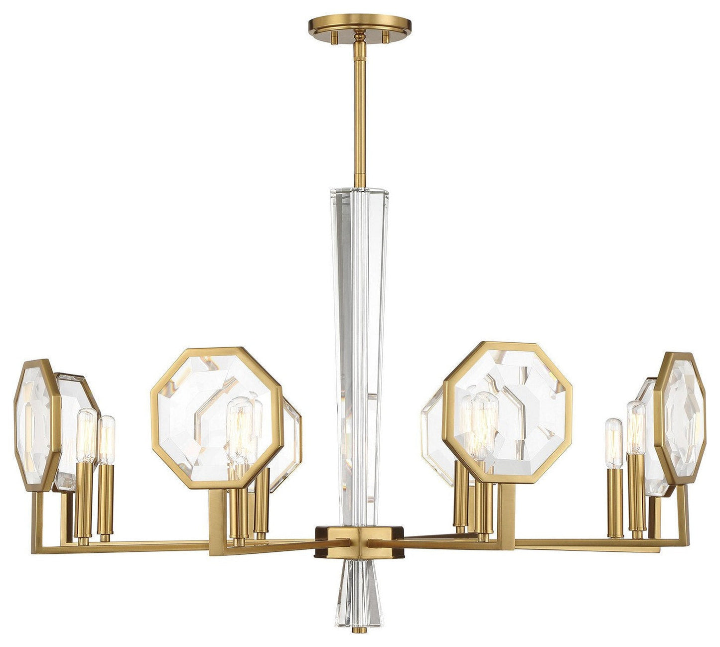 Octagonal K9 Crystal Arm Chandelier – Warm Brass, 8-Light