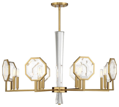 Octagonal K9 Crystal Arm Chandelier – Warm Brass, 8-Light