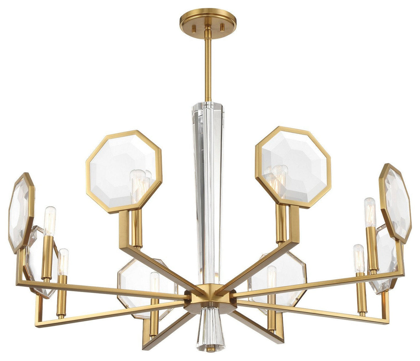 Octagonal K9 Crystal Arm Chandelier – Warm Brass, 8-Light