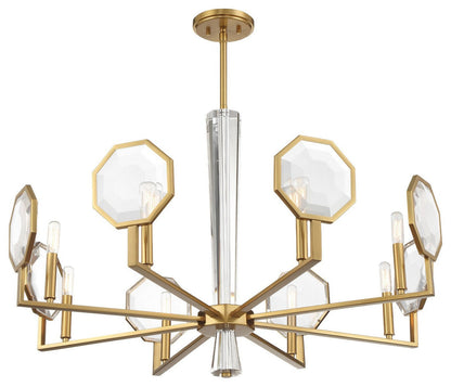 Octagonal K9 Crystal Arm Chandelier – Warm Brass, 8-Light